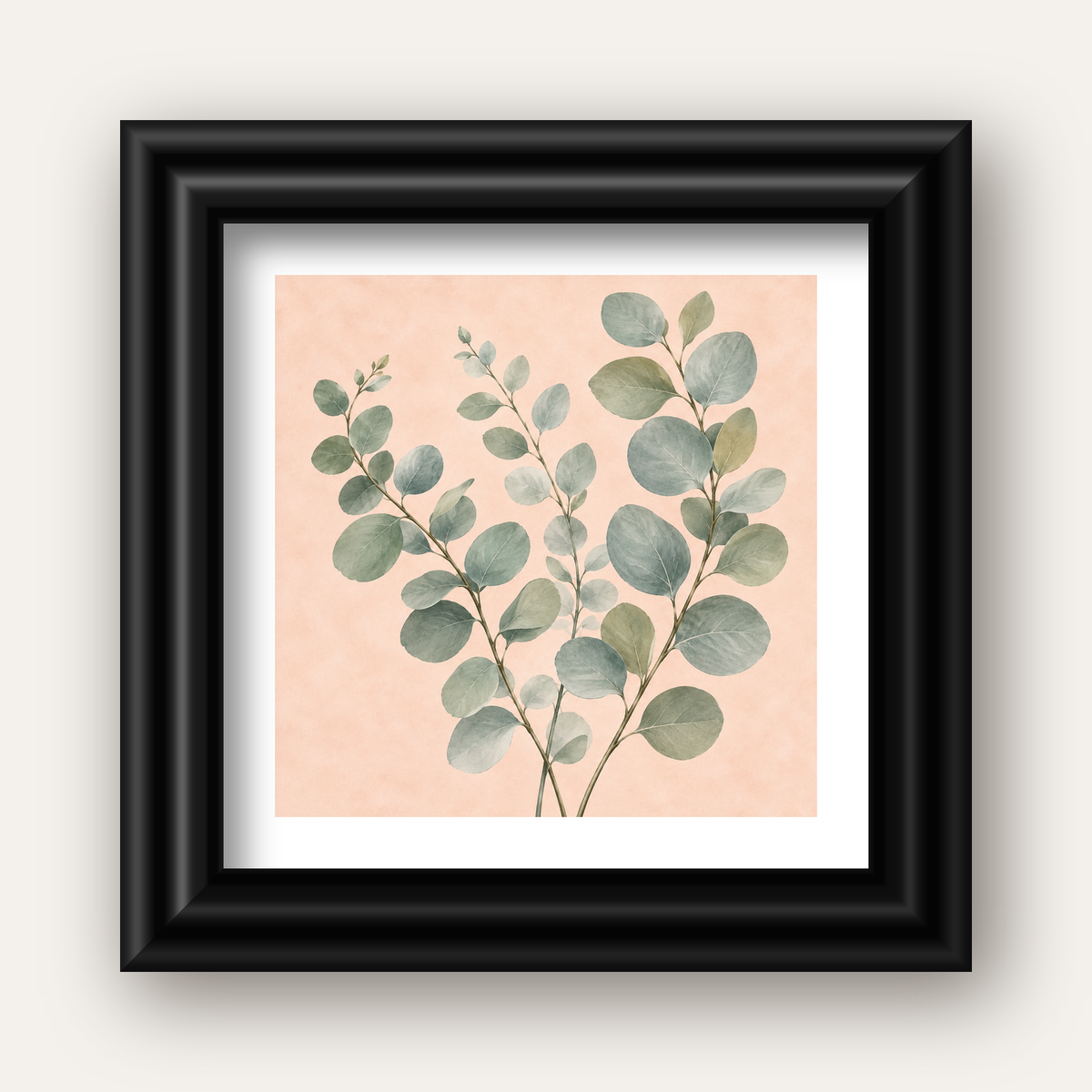 Sulu Boya Okaliptüs Dalı Poster – Pastel ve Minimalist Duvar Sanatı — siyah galeri çerçeveli paspartulu