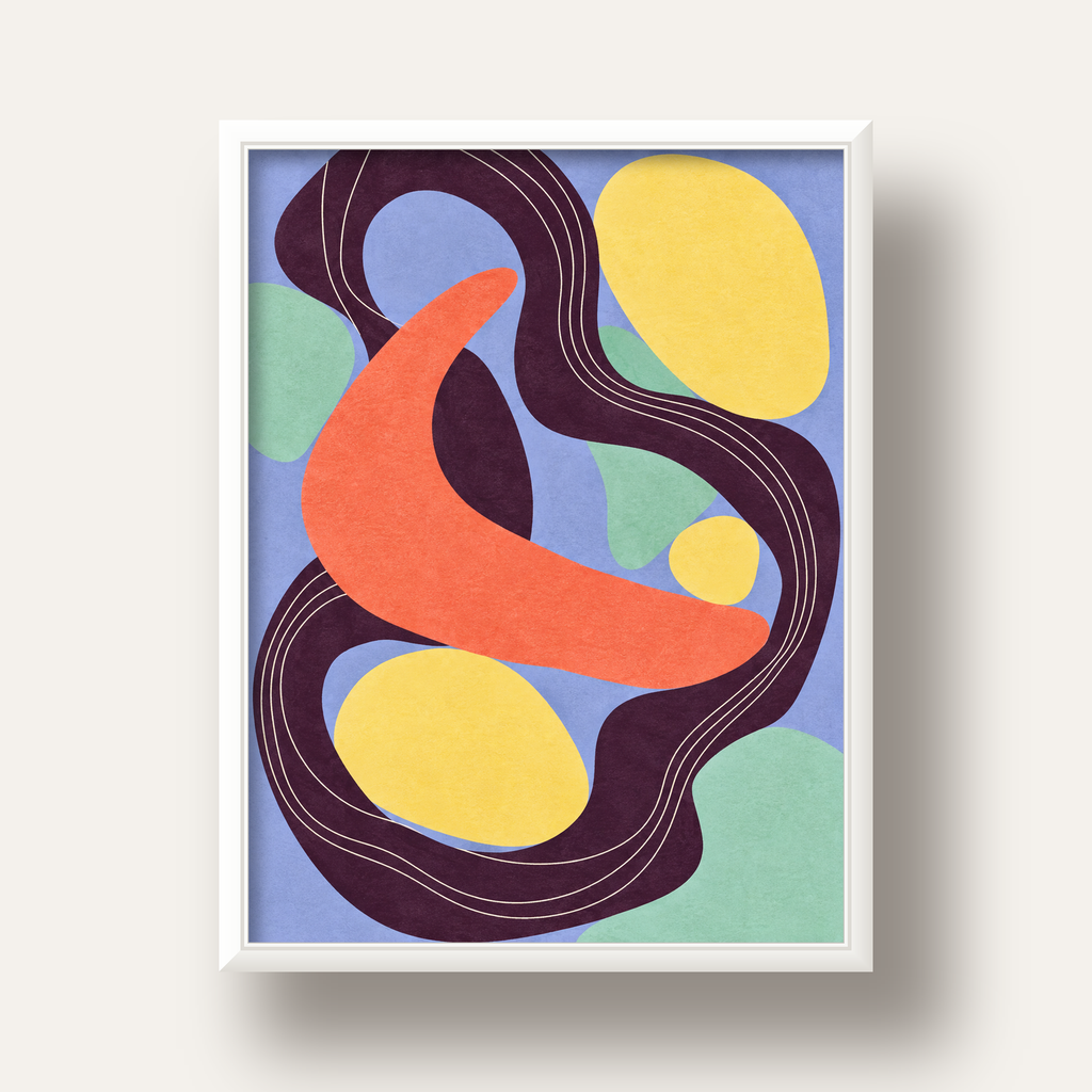 Soyut Renkli Şekiller Poster – Modern Minimalist Duvar Sanatı — beyaz derin çerçeveli