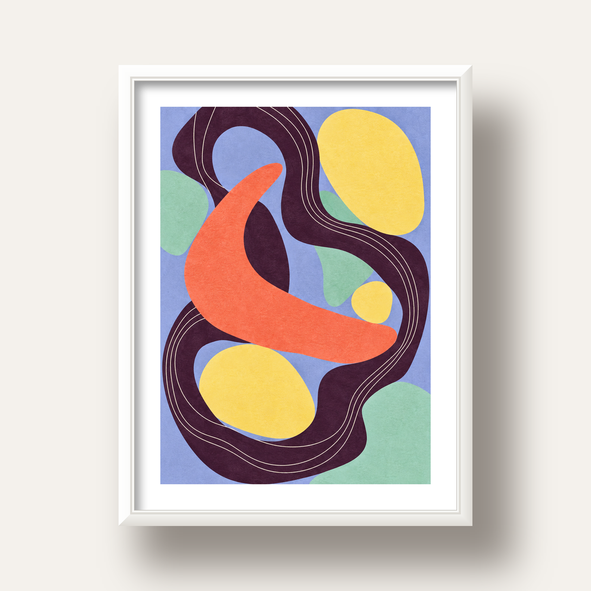 Soyut Renkli Şekiller Poster – Modern Minimalist Duvar Sanatı — beyaz derin çerçeveli paspartulu