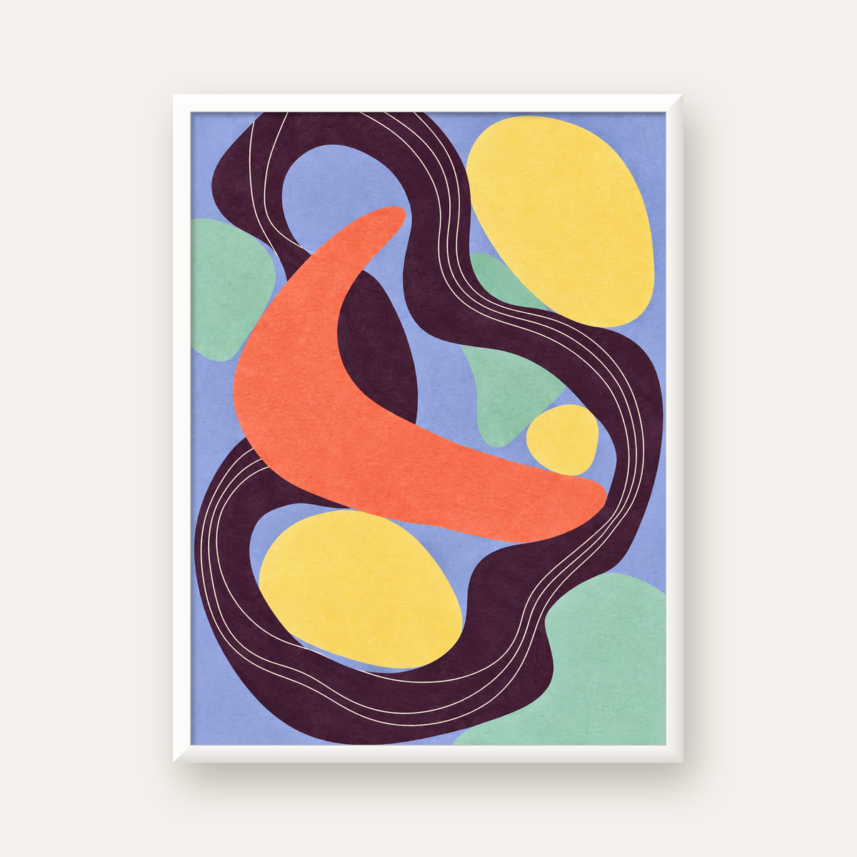 Soyut Renkli Şekiller Poster – Modern Minimalist Duvar Sanatı — beyaz çerçeveli dikey poster