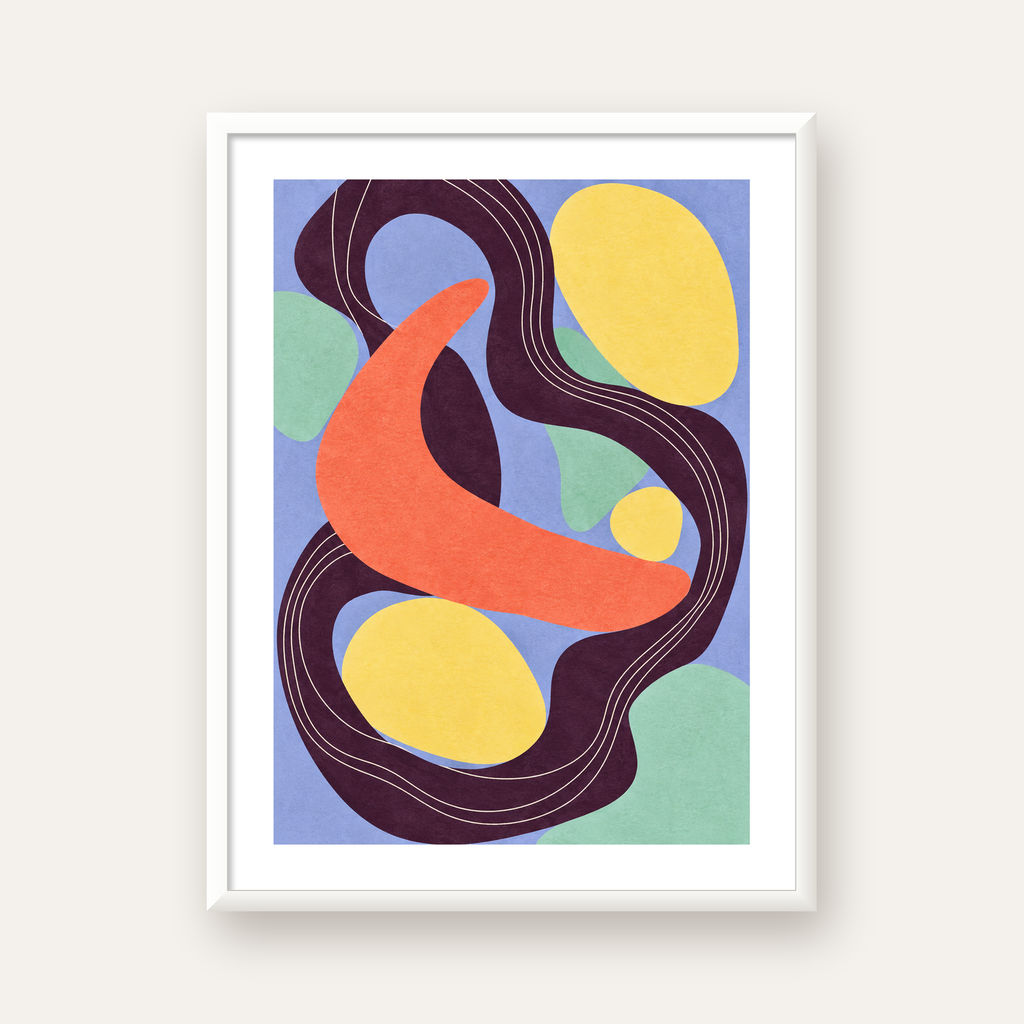 Soyut Renkli Şekiller Poster – Modern Minimalist Duvar Sanatı — beyaz çerçeveli dikey poster