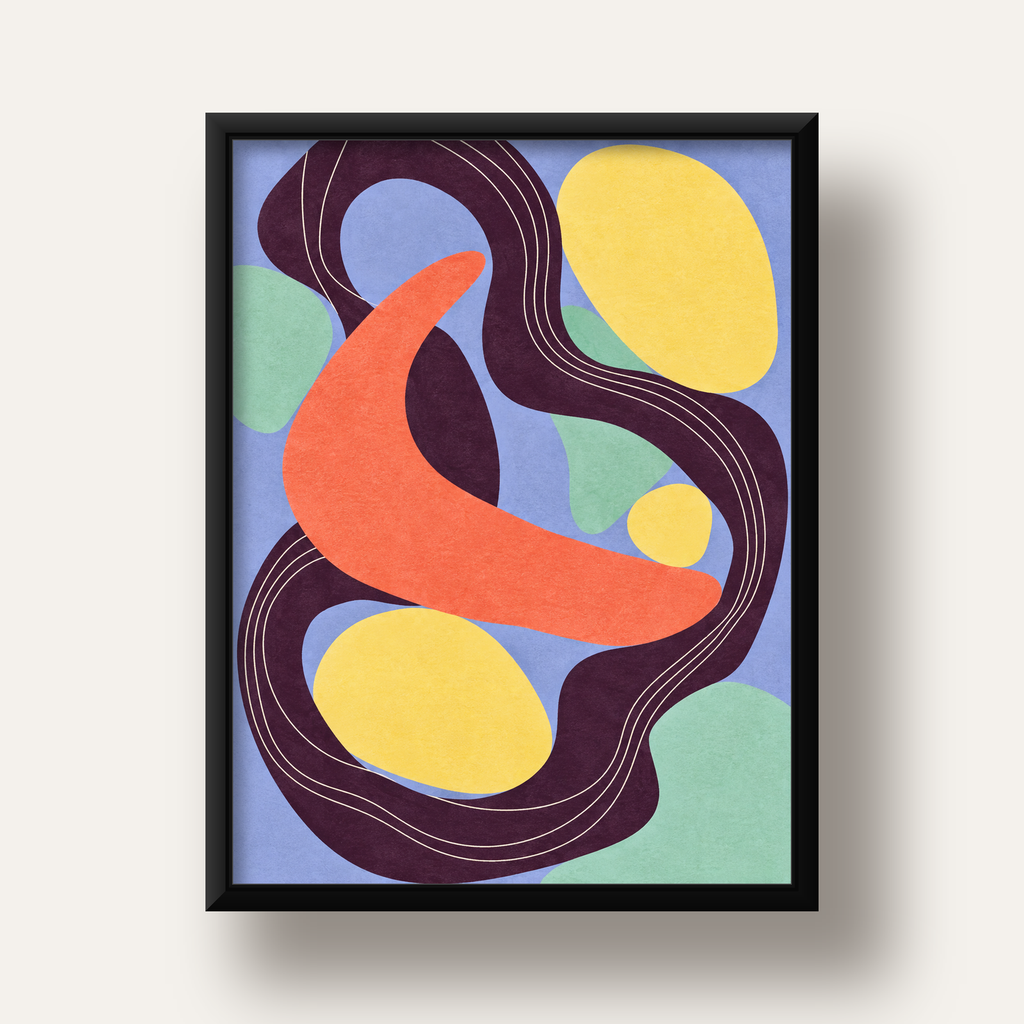 Soyut Renkli Şekiller Poster – Modern Minimalist Duvar Sanatı — siyah derin çerçeveli