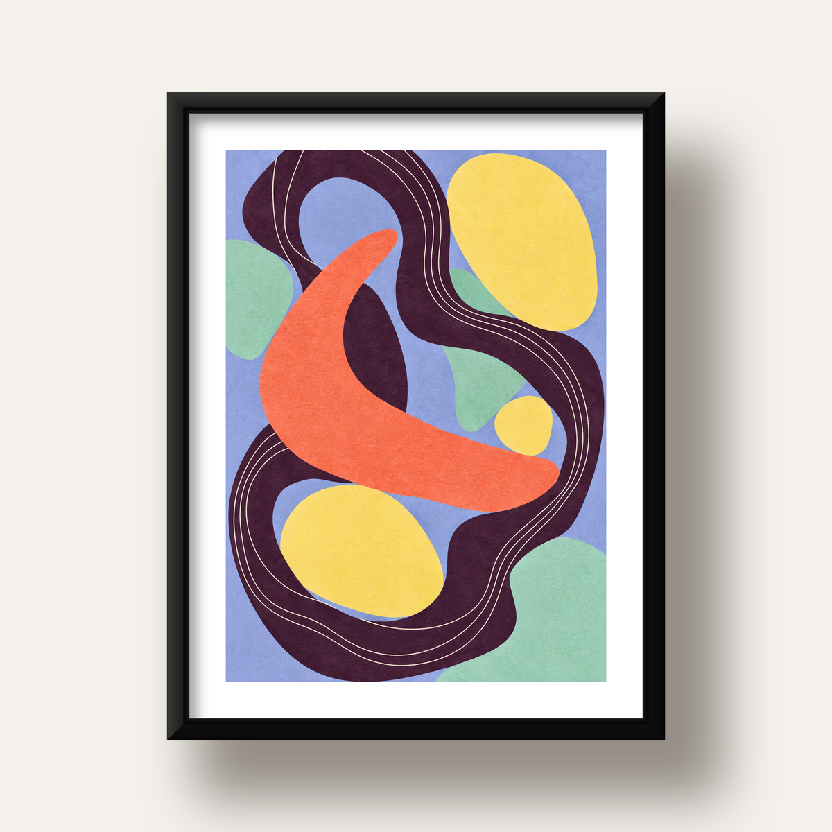 Soyut Renkli Şekiller Poster – Modern Minimalist Duvar Sanatı — siyah derin çerçeveli paspartulu
