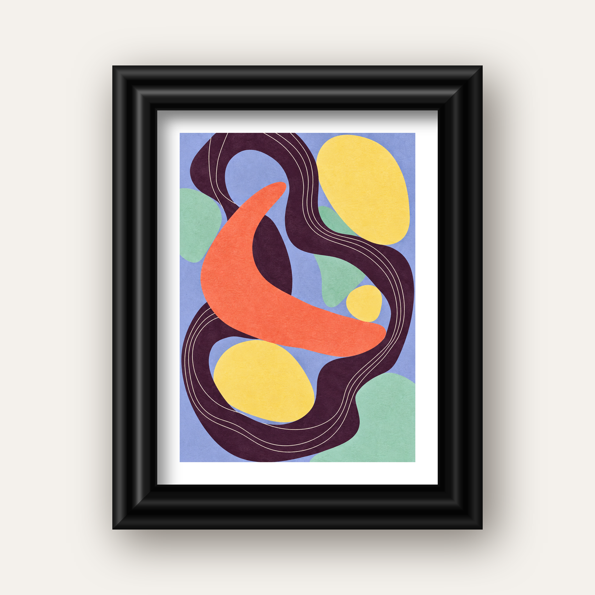 Soyut Renkli Şekiller Poster – Modern Minimalist Duvar Sanatı — siyah galeri çerçeveli paspartulu