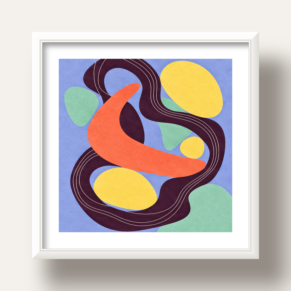 Soyut Renkli Şekiller Poster – Modern Minimalist Duvar Sanatı — beyaz derin çerçeveli paspartulu