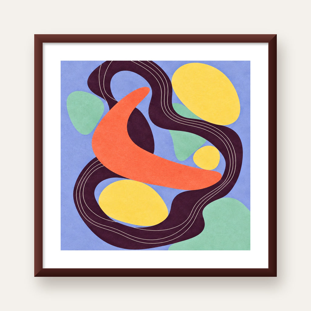 Soyut Renkli Şekiller Poster – Modern Minimalist Duvar Sanatı — ceviz çerçeveli paspartulu