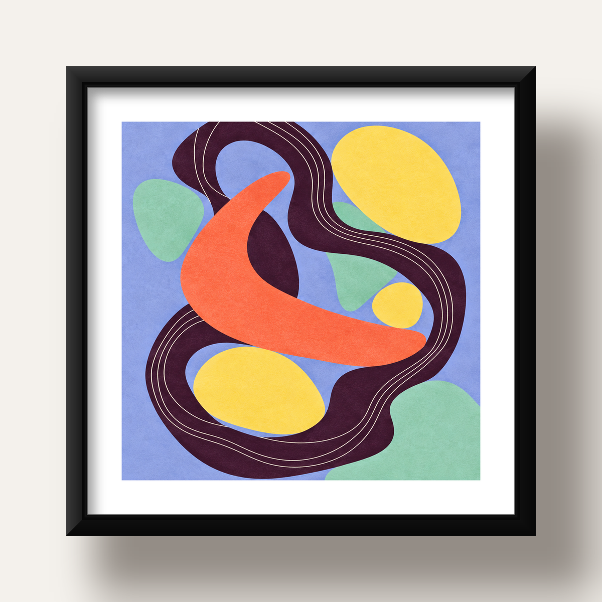 Soyut Renkli Şekiller Poster – Modern Minimalist Duvar Sanatı — siyah derin çerçeveli paspartulu