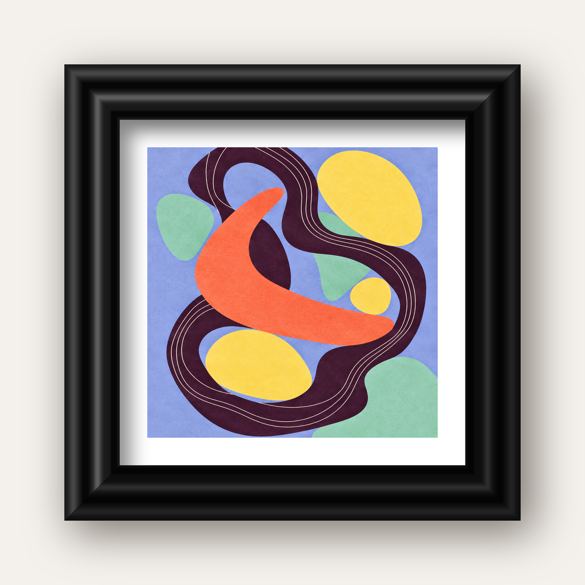 Soyut Renkli Şekiller Poster – Modern Minimalist Duvar Sanatı — siyah galeri çerçeveli paspartulu