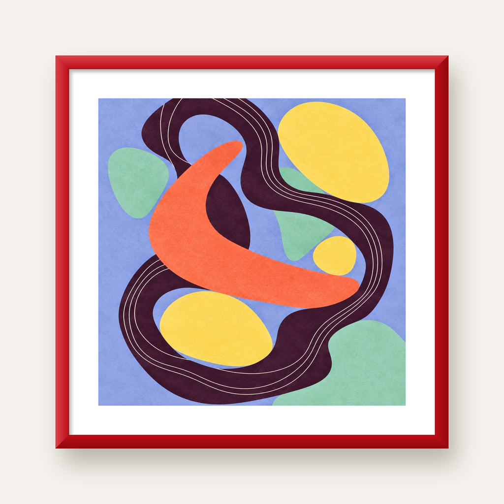 Soyut Renkli Şekiller Poster – Modern Minimalist Duvar Sanatı — kırmızı çerçeveli paspartulu