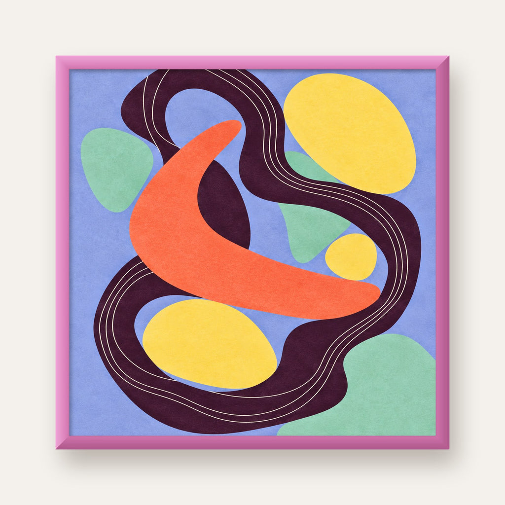 Soyut Renkli Şekiller Poster – Modern Minimalist Duvar Sanatı — pembe çerçeveli