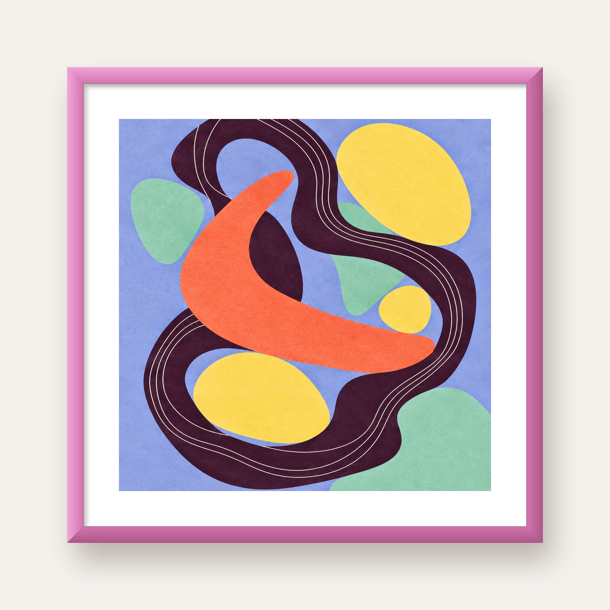 Soyut Renkli Şekiller Poster – Modern Minimalist Duvar Sanatı — pembe çerçeveli paspartulu