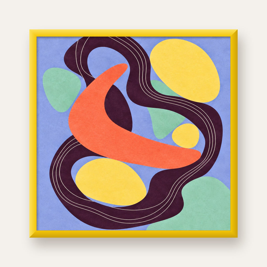 Soyut Renkli Şekiller Poster – Modern Minimalist Duvar Sanatı — sarı çerçeveli