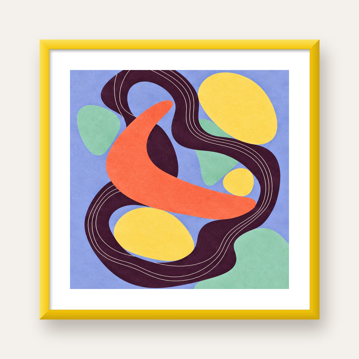 Soyut Renkli Şekiller Poster – Modern Minimalist Duvar Sanatı — sarı çerçeveli paspartulu