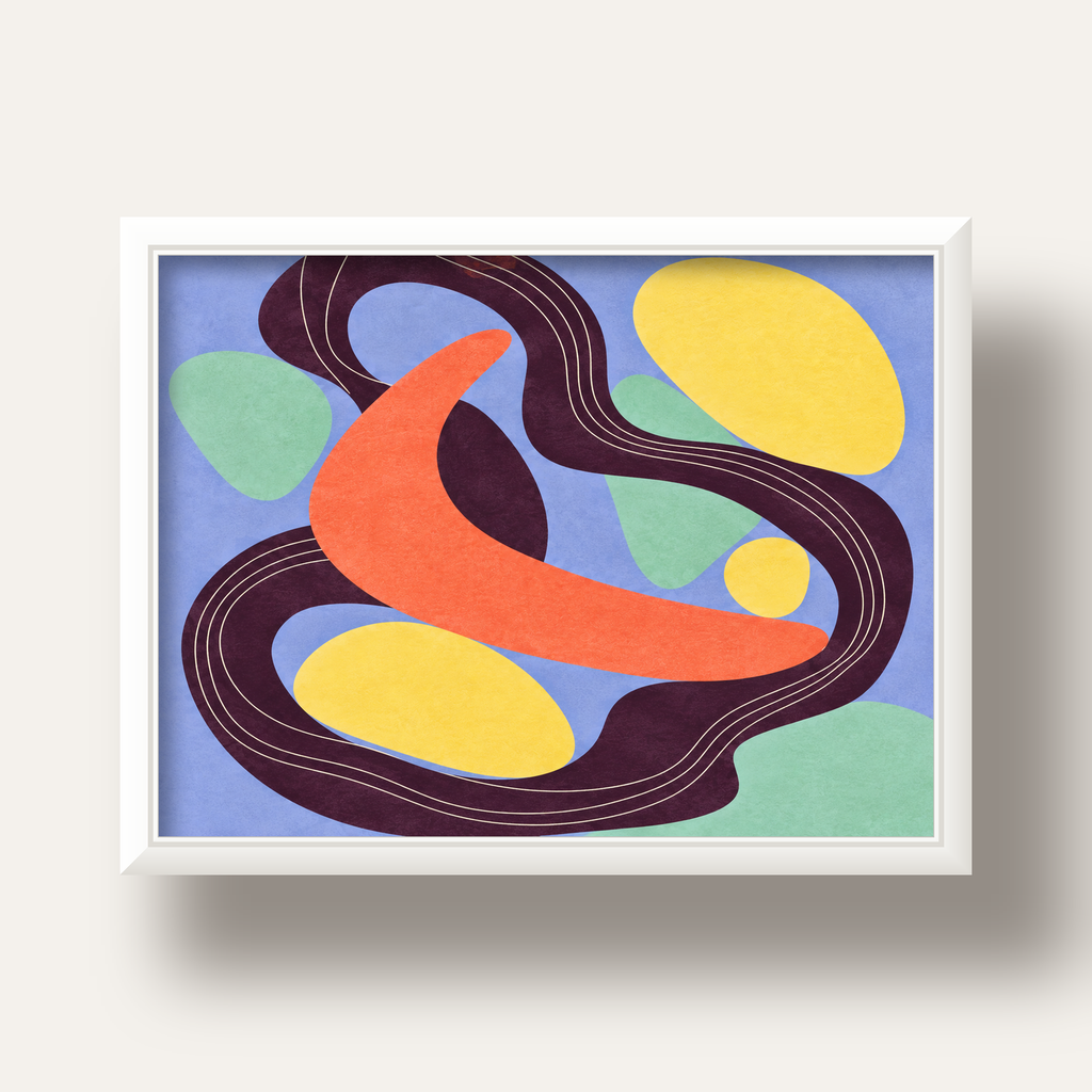 Soyut Renkli Şekiller Poster – Modern Minimalist Duvar Sanatı — beyaz derin çerçeveli