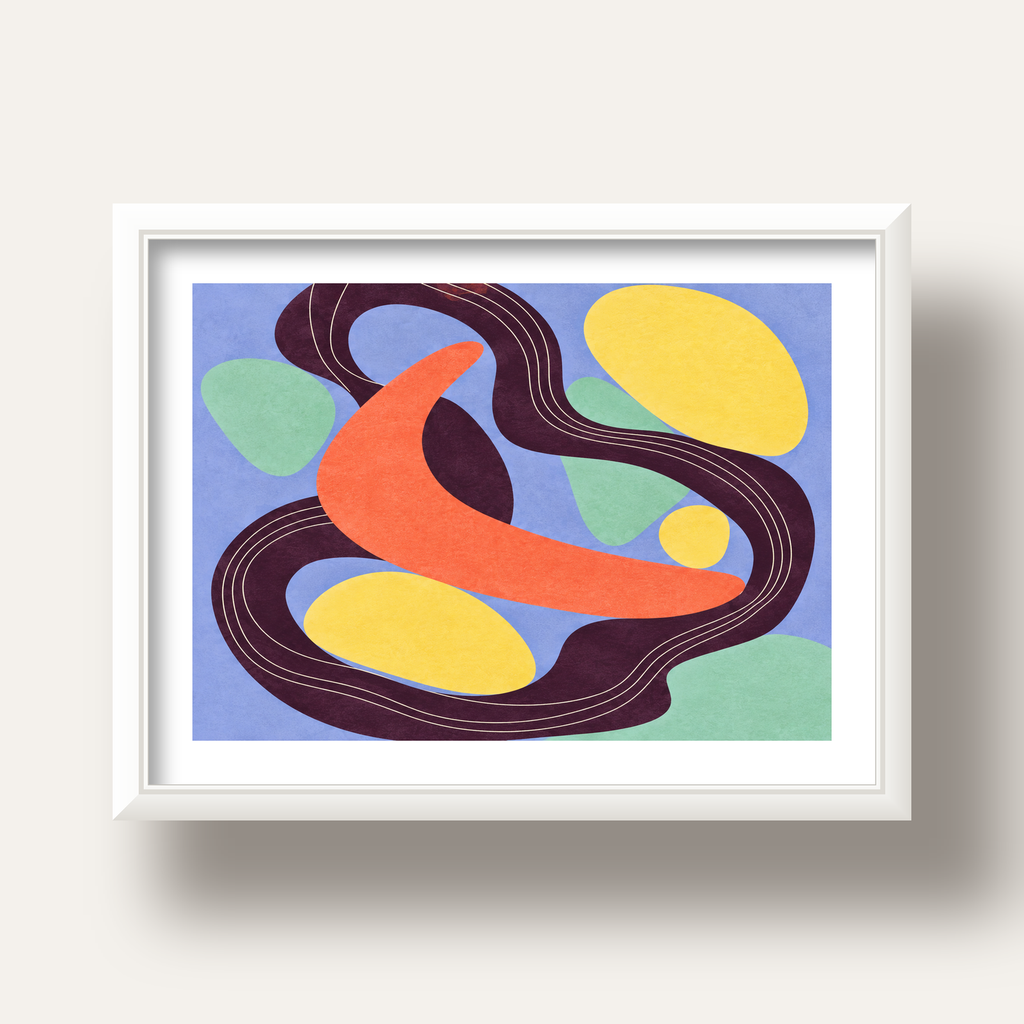 Soyut Renkli Şekiller Poster – Modern Minimalist Duvar Sanatı — beyaz derin çerçeveli paspartulu