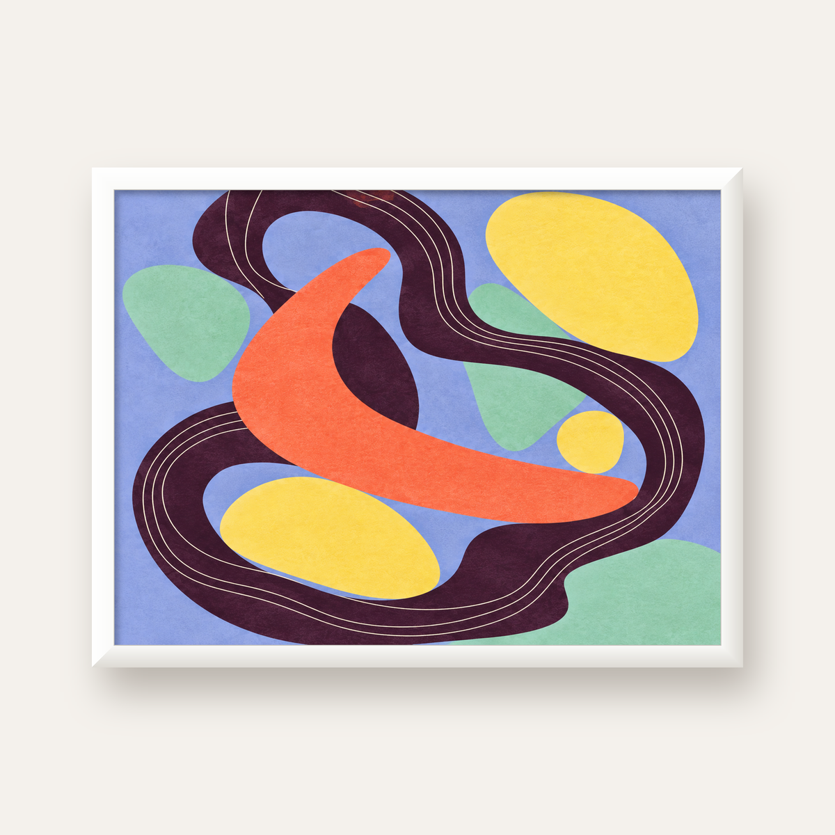 Soyut Renkli Şekiller Poster – Modern Minimalist Duvar Sanatı — beyaz çerçeveli yatay poster