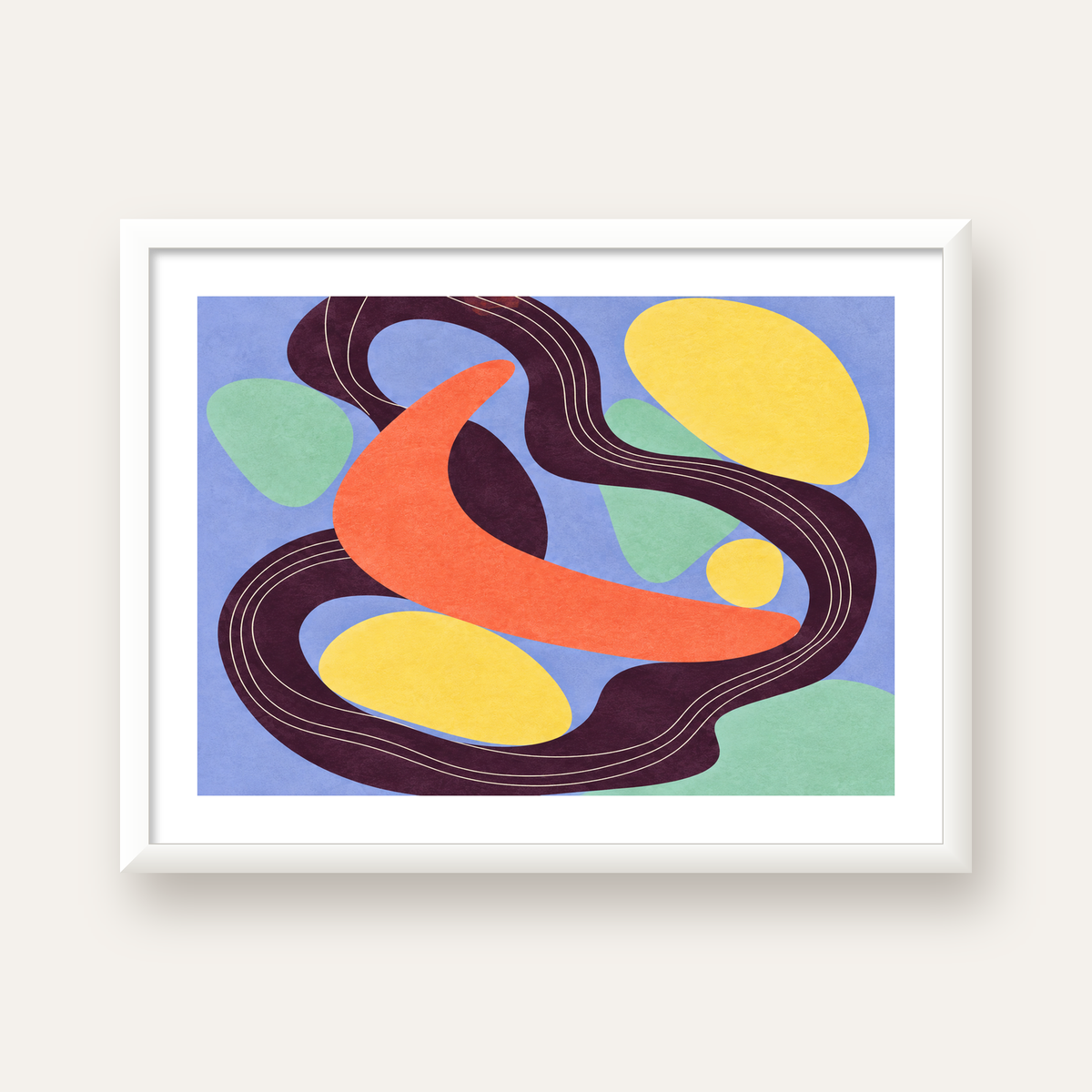 Soyut Renkli Şekiller Poster – Modern Minimalist Duvar Sanatı — beyaz çerçeveli yatay poster