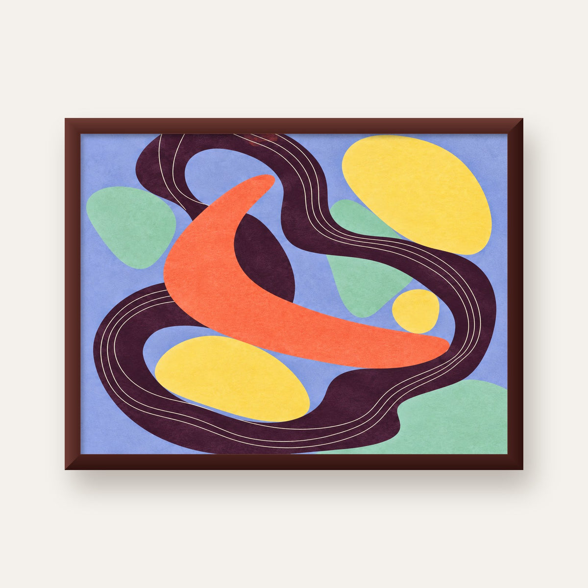 Soyut Renkli Şekiller Poster – Modern Minimalist Duvar Sanatı — ceviz çerçeveli