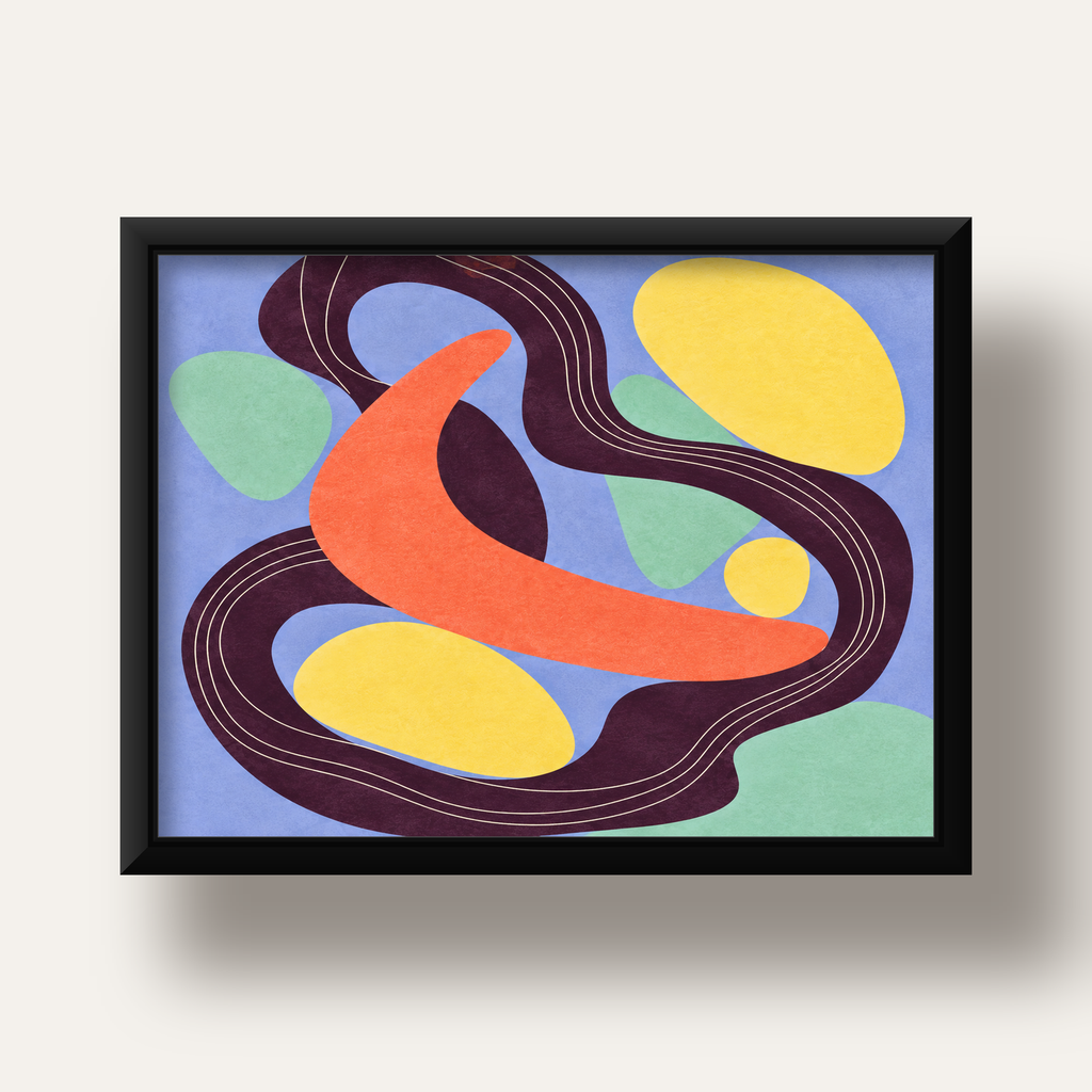 Soyut Renkli Şekiller Poster – Modern Minimalist Duvar Sanatı — siyah derin çerçeveli