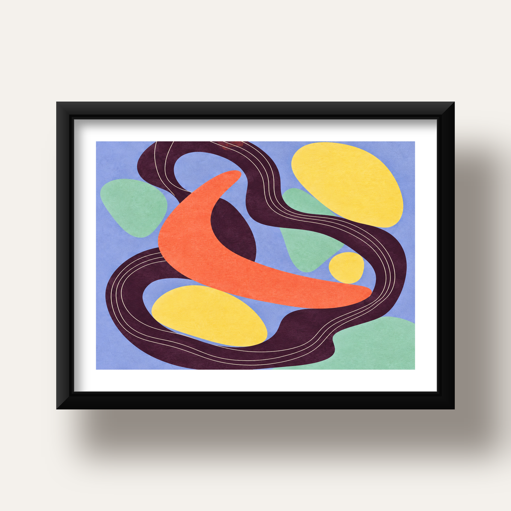 Soyut Renkli Şekiller Poster – Modern Minimalist Duvar Sanatı — siyah derin çerçeveli paspartulu