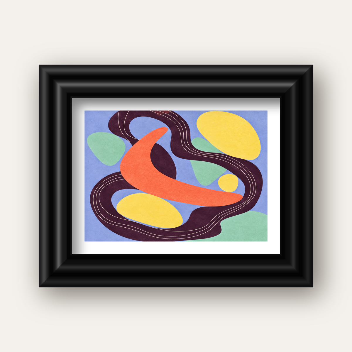 Soyut Renkli Şekiller Poster – Modern Minimalist Duvar Sanatı — siyah galeri çerçeveli paspartulu