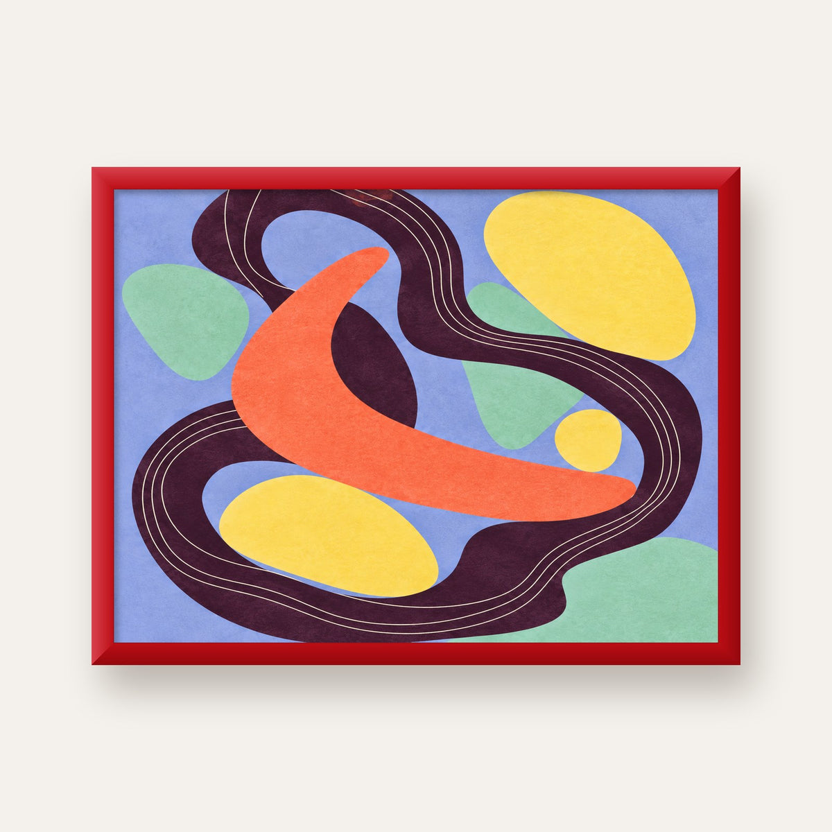 Soyut Renkli Şekiller Poster – Modern Minimalist Duvar Sanatı — kırmızı çerçeveli