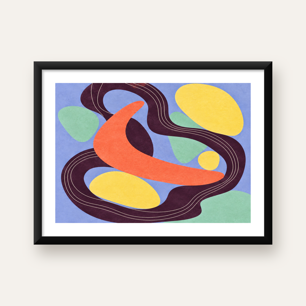 Soyut Renkli Şekiller Poster – Modern Minimalist Duvar Sanatı — Yatay baskı, beyaz kenar boşluklu