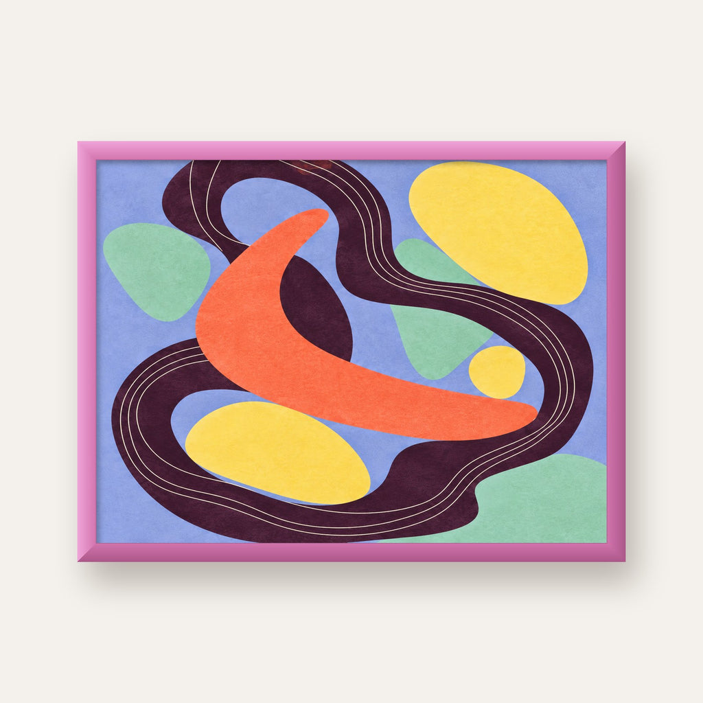 Soyut Renkli Şekiller Poster – Modern Minimalist Duvar Sanatı — pembe çerçeveli