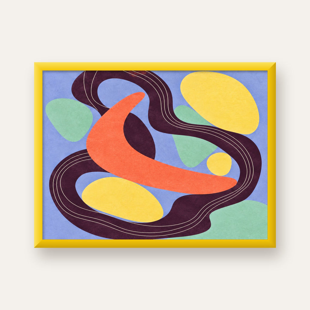 Soyut Renkli Şekiller Poster – Modern Minimalist Duvar Sanatı — sarı çerçeveli