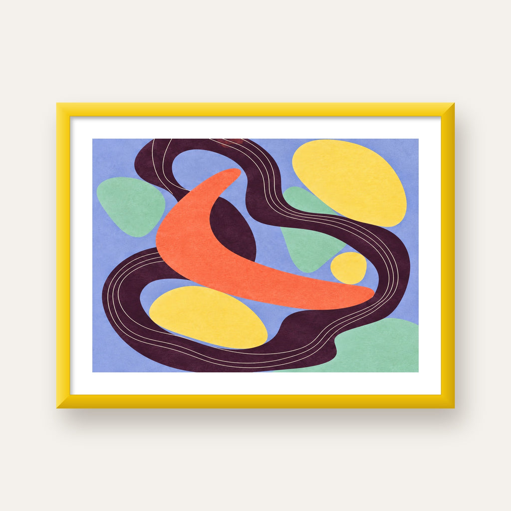 Soyut Renkli Şekiller Poster – Modern Minimalist Duvar Sanatı — sarı çerçeveli paspartulu