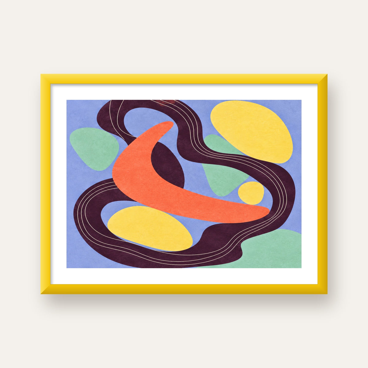 Soyut Renkli Şekiller Poster – Modern Minimalist Duvar Sanatı — sarı çerçeveli paspartulu