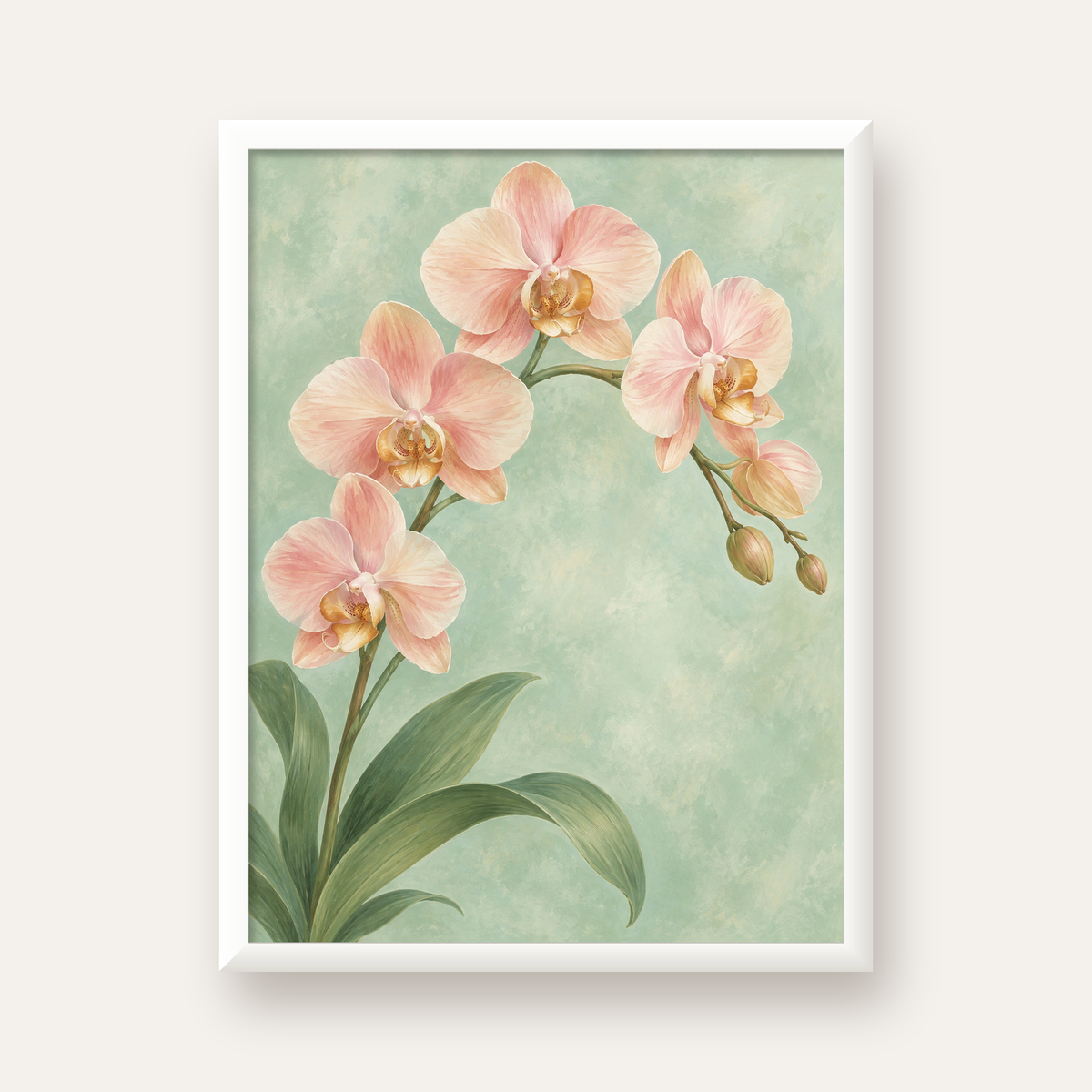 Pembe Orkide Sulu Boya Poster – Zarif Çiçek Sanat Baskısı — beyaz çerçeveli dikey poster