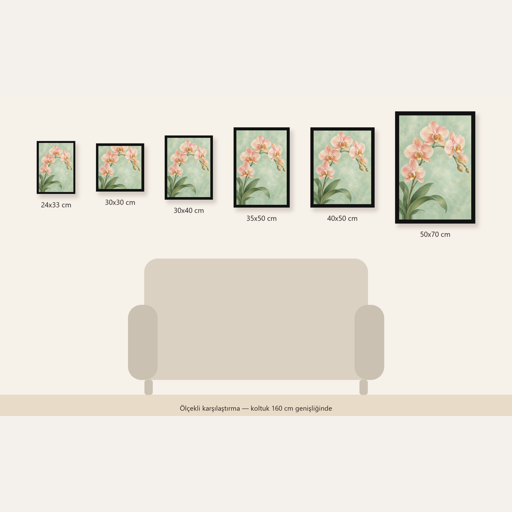 Pembe Orkide Sulu Boya Poster – Zarif Çiçek Sanat Baskısı — Dikey ölçülerinin karşılaştırması