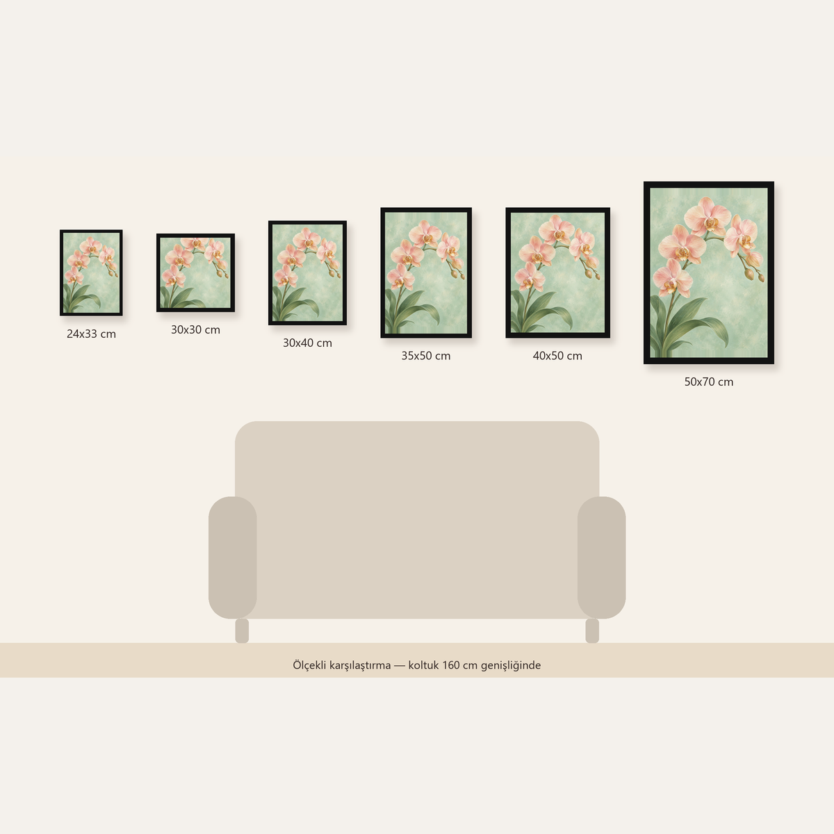 Pembe Orkide Sulu Boya Poster – Zarif Çiçek Sanat Baskısı — Dikey ölçülerinin karşılaştırması