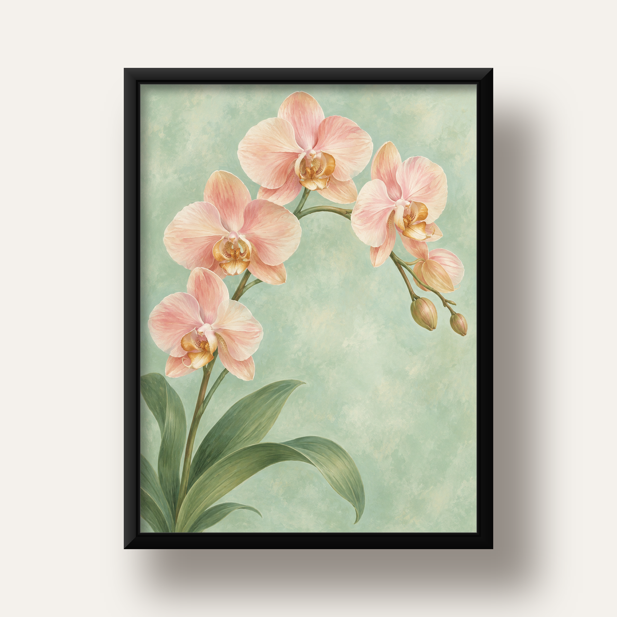 Pembe Orkide Sulu Boya Poster – Zarif Çiçek Sanat Baskısı — siyah derin çerçeveli