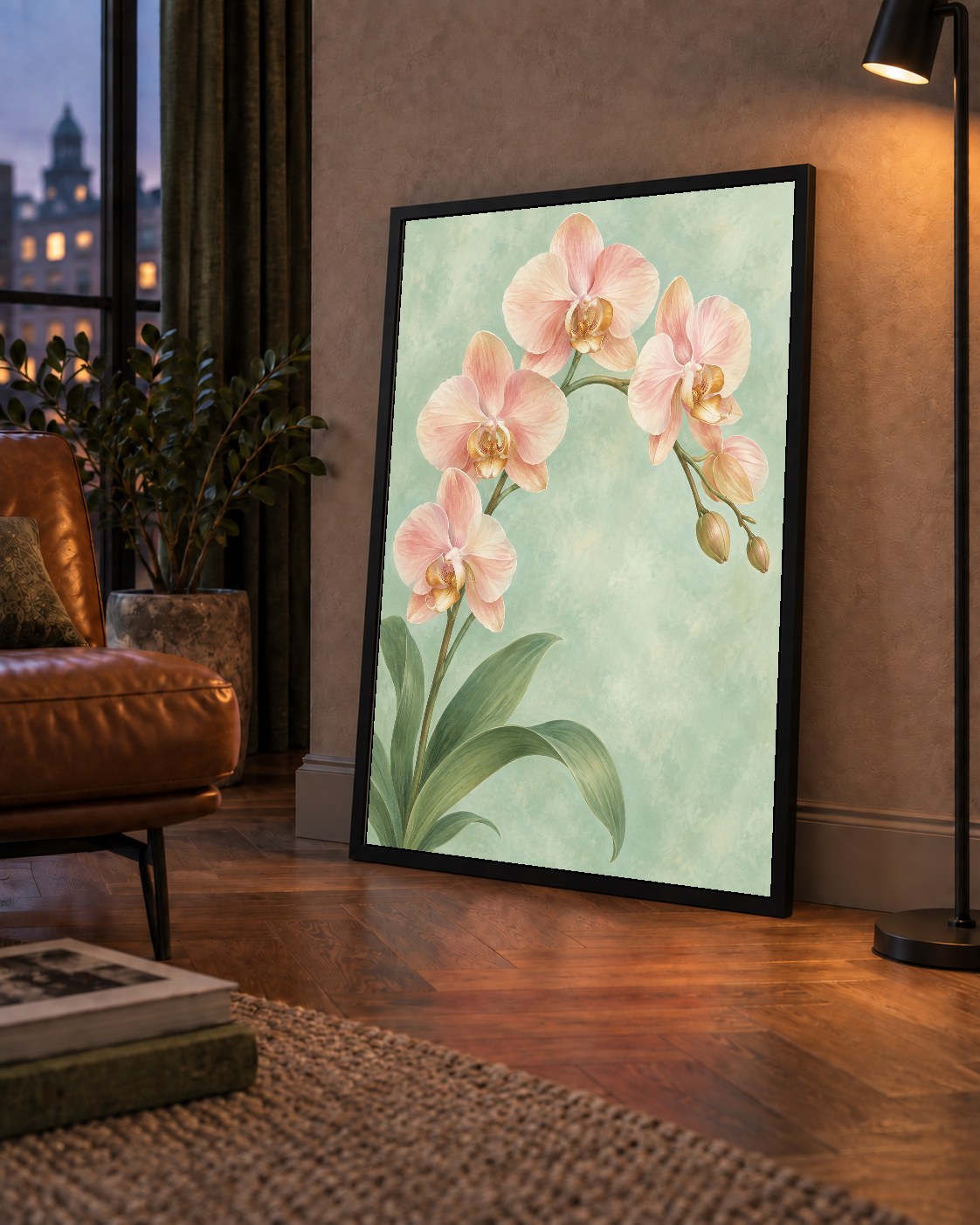 Pembe Orkide Sulu Boya Poster – Zarif Çiçek Sanat Baskısı