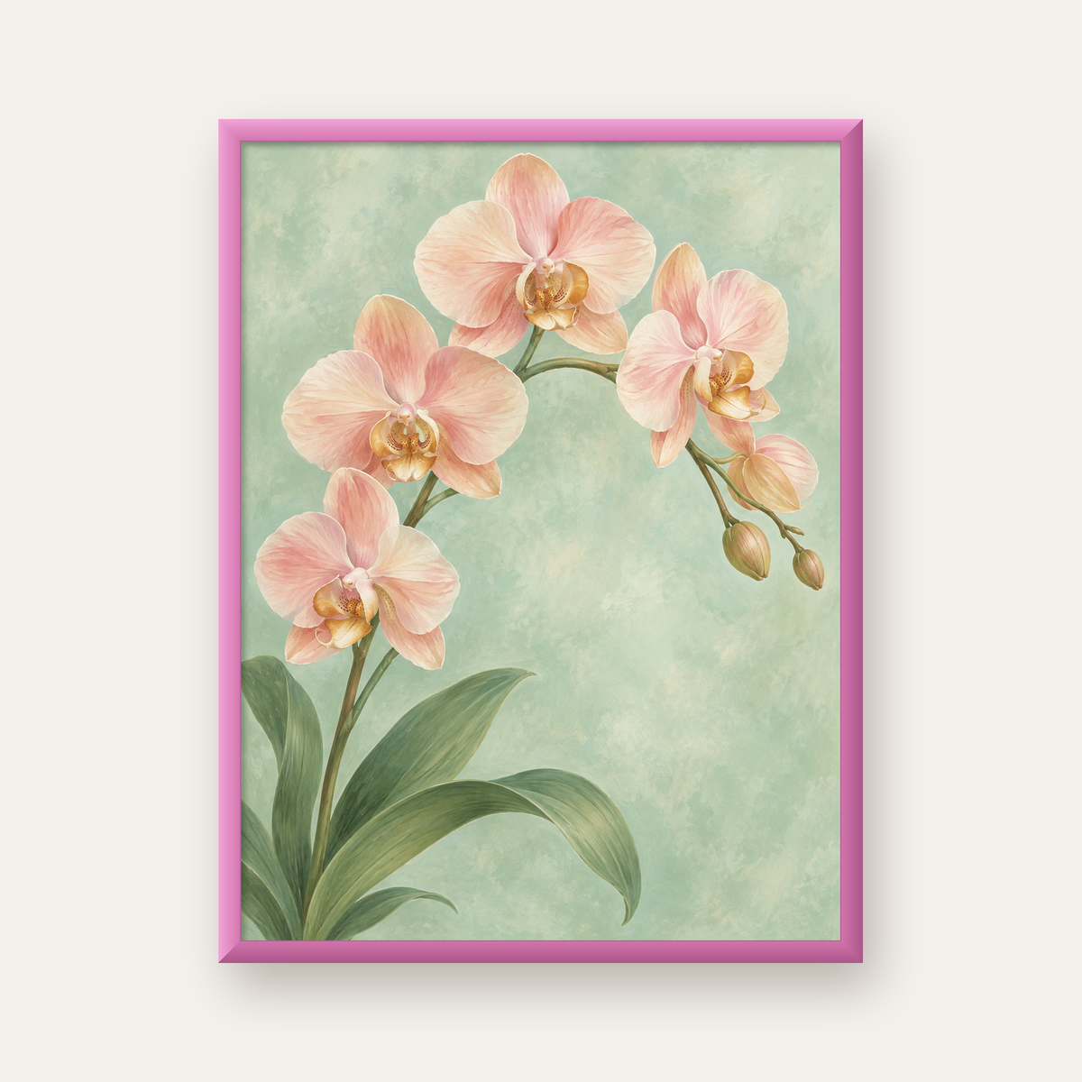 Pembe Orkide Sulu Boya Poster – Zarif Çiçek Sanat Baskısı — pembe çerçeveli
