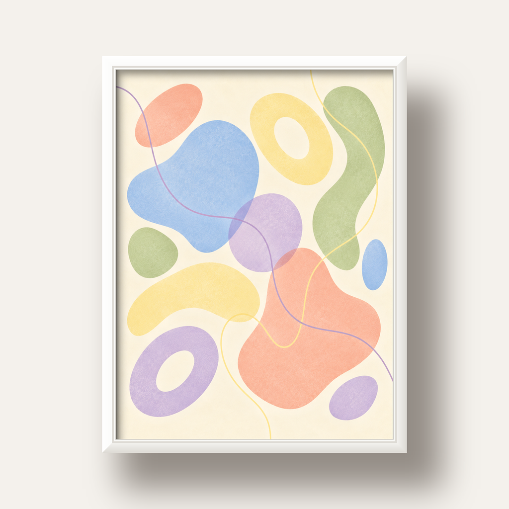 Pastel Renkli Soyut Geometrik Şekiller Poster — beyaz derin çerçeveli