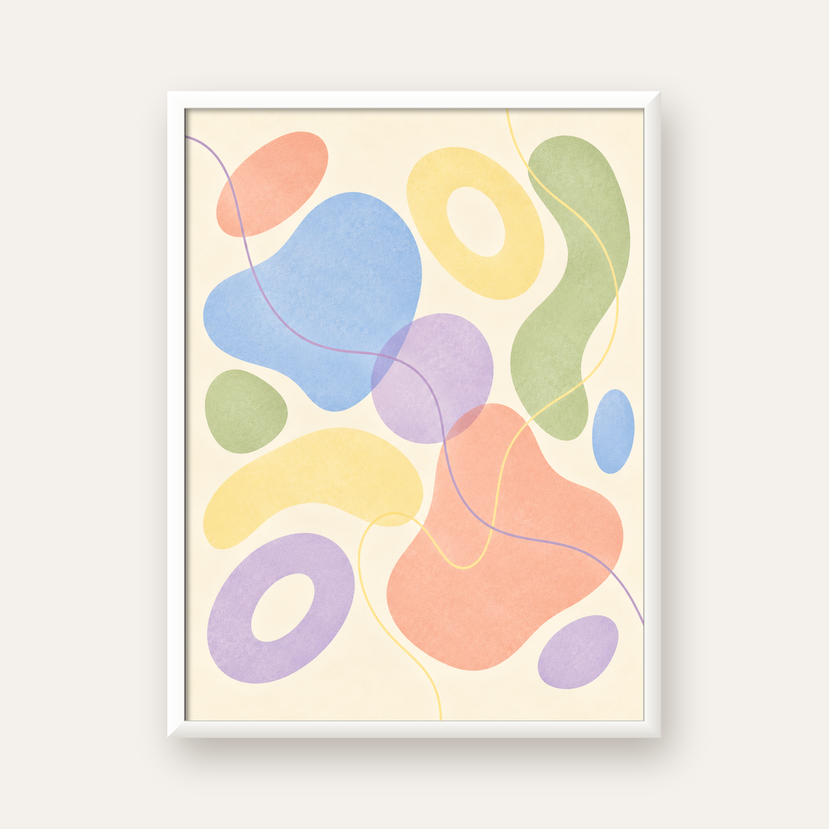 Pastel Renkli Soyut Geometrik Şekiller Poster — beyaz çerçeveli dikey poster