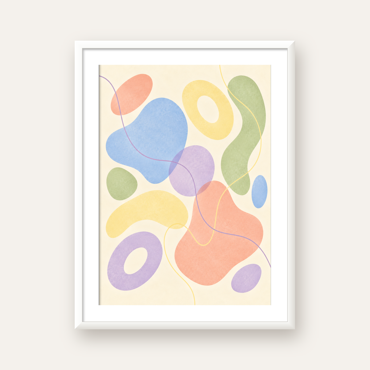 Pastel Renkli Soyut Geometrik Şekiller Poster — beyaz çerçeveli dikey poster