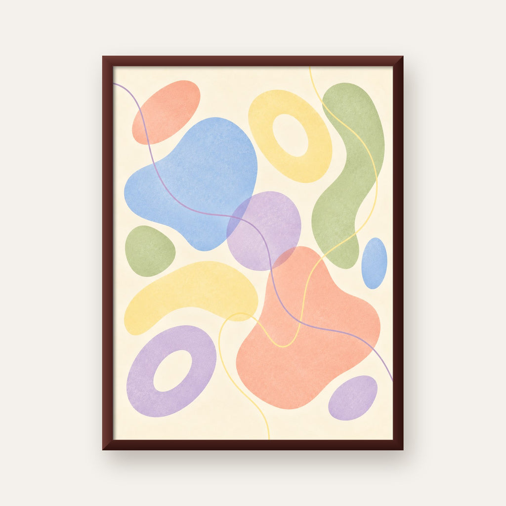 Pastel Renkli Soyut Geometrik Şekiller Poster — ceviz çerçeveli