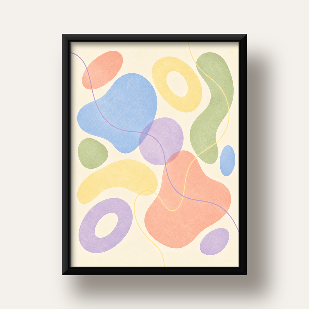Pastel Renkli Soyut Geometrik Şekiller Poster — siyah derin çerçeveli
