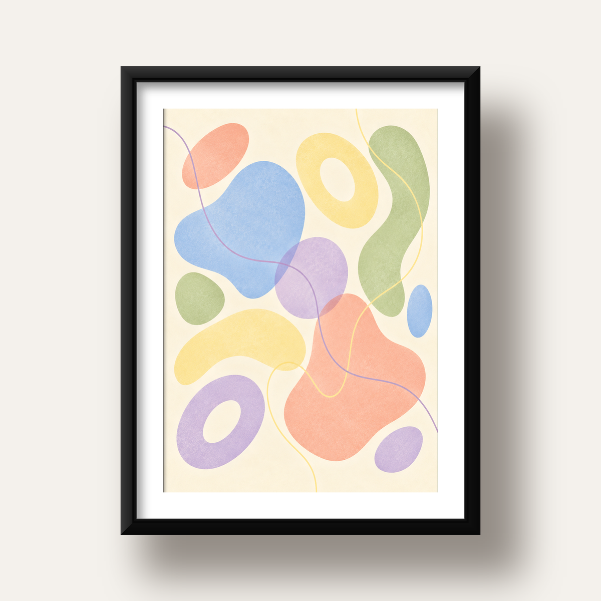 Pastel Renkli Soyut Geometrik Şekiller Poster — siyah derin çerçeveli paspartulu
