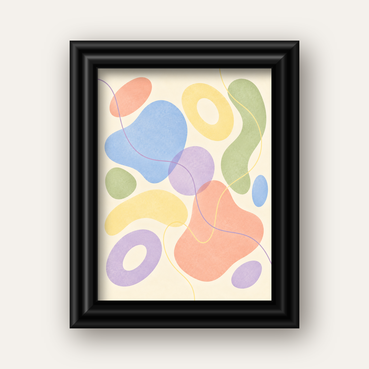 Pastel Renkli Soyut Geometrik Şekiller Poster — siyah galeri çerçeveli