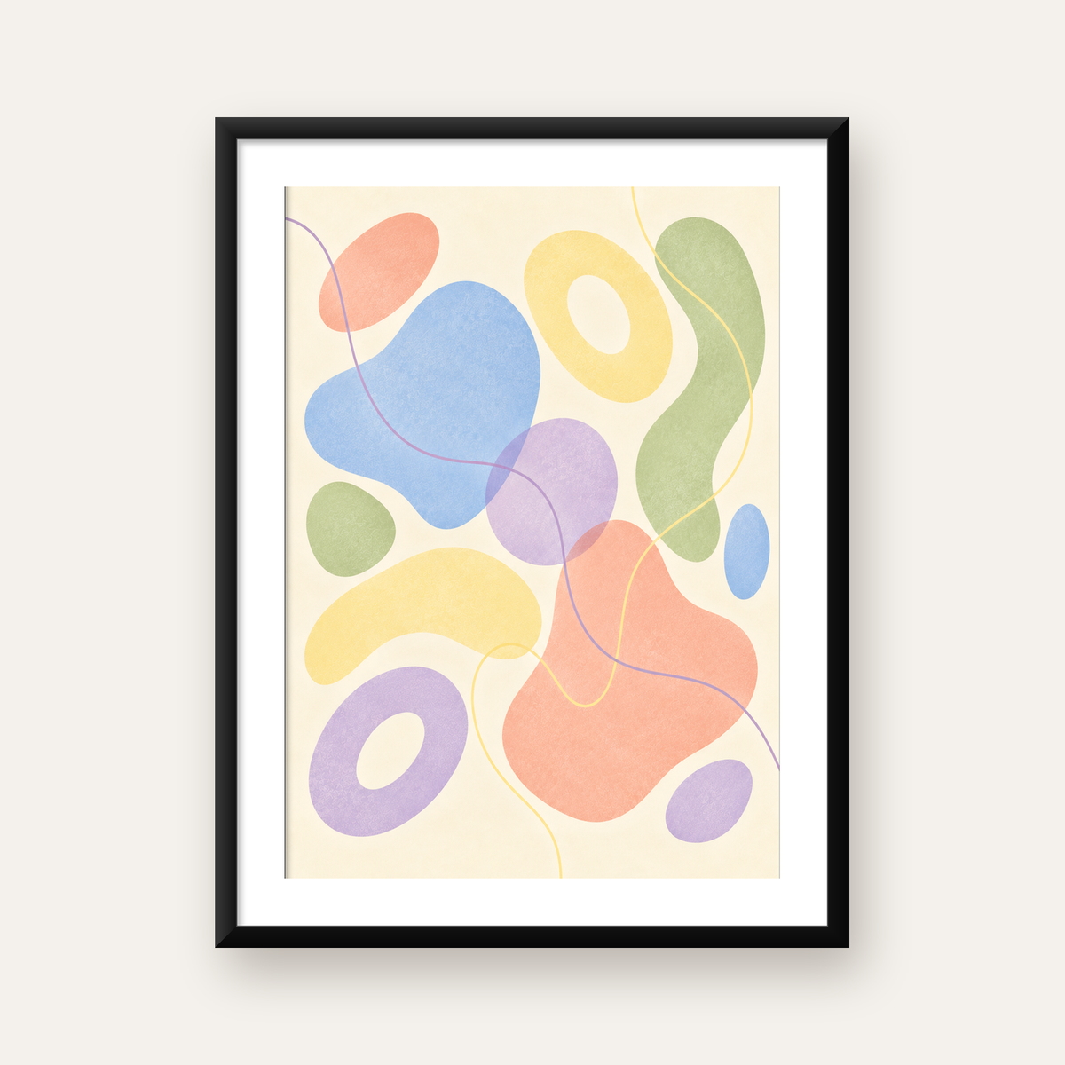 Pastel Soyut Renkli Şekiller Minimalist Poster   — Dikey baskı, beyaz kenar boşluklu