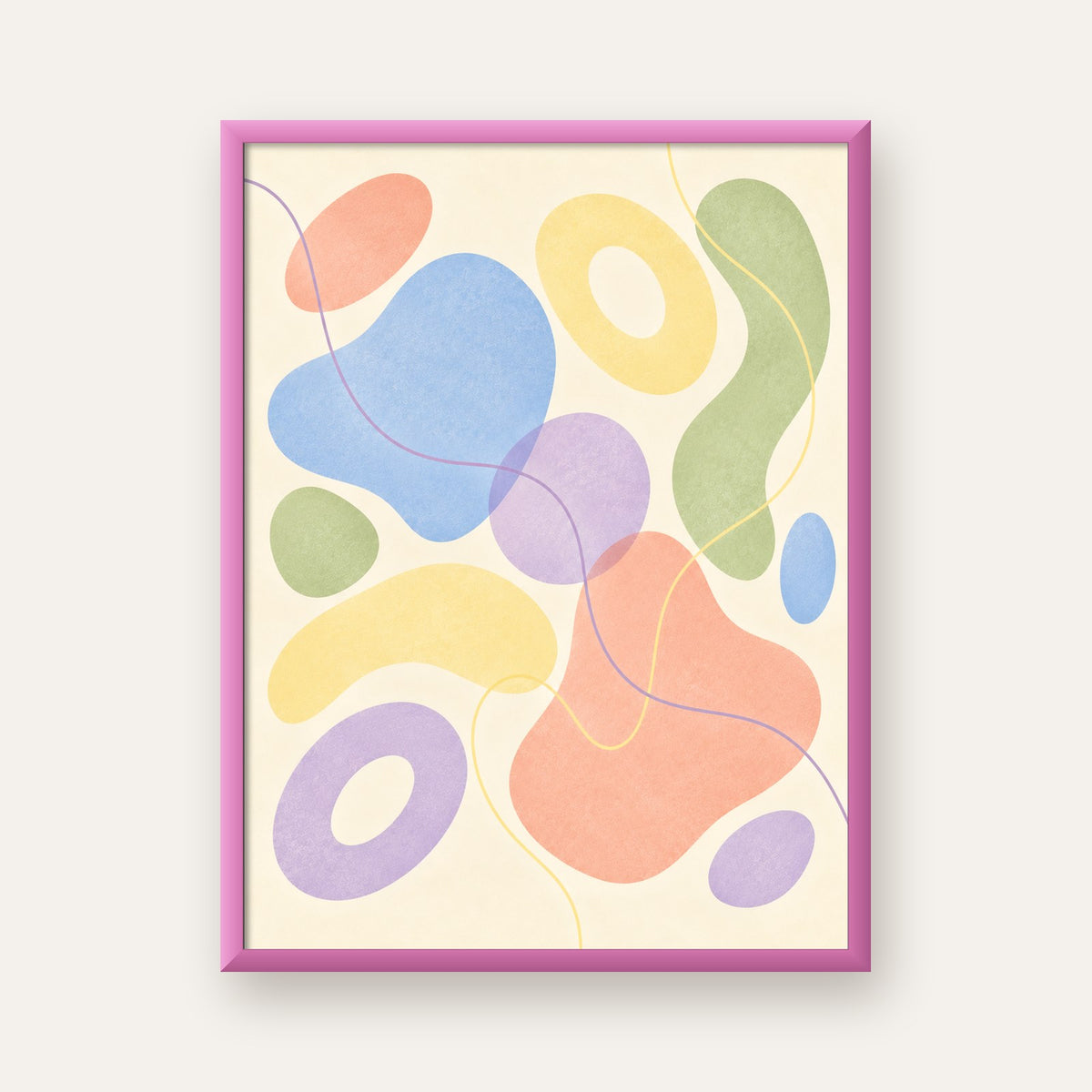 Pastel Renkli Soyut Geometrik Şekiller Poster — pembe çerçeveli