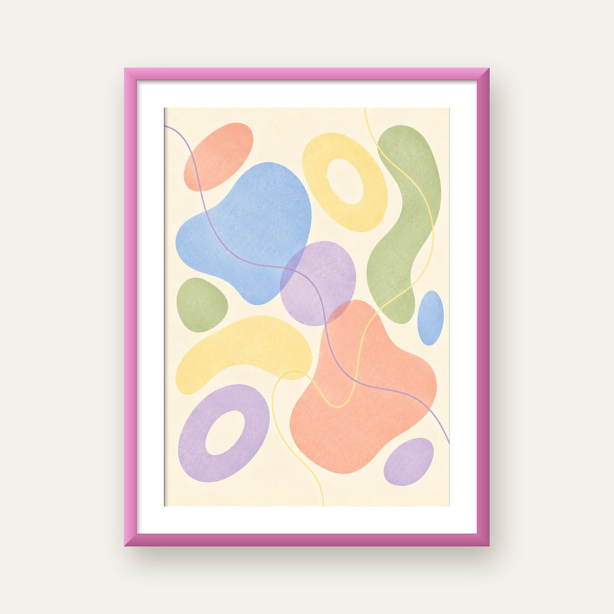 Pastel Renkli Soyut Geometrik Şekiller Poster — pembe çerçeveli paspartulu