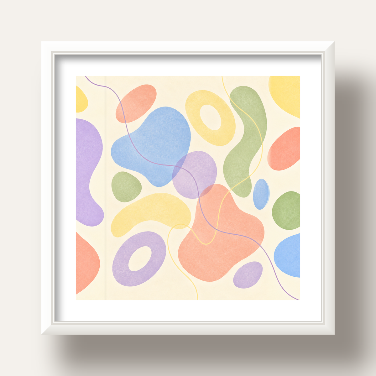 Pastel Renkli Soyut Geometrik Şekiller Poster — beyaz derin çerçeveli paspartulu