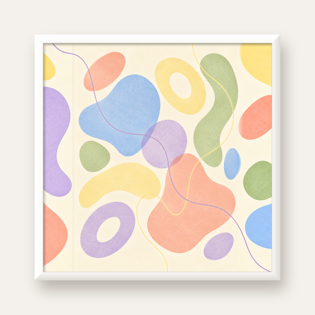 Pastel Renkli Soyut Geometrik Şekiller Poster — beyaz çerçeveli kare poster