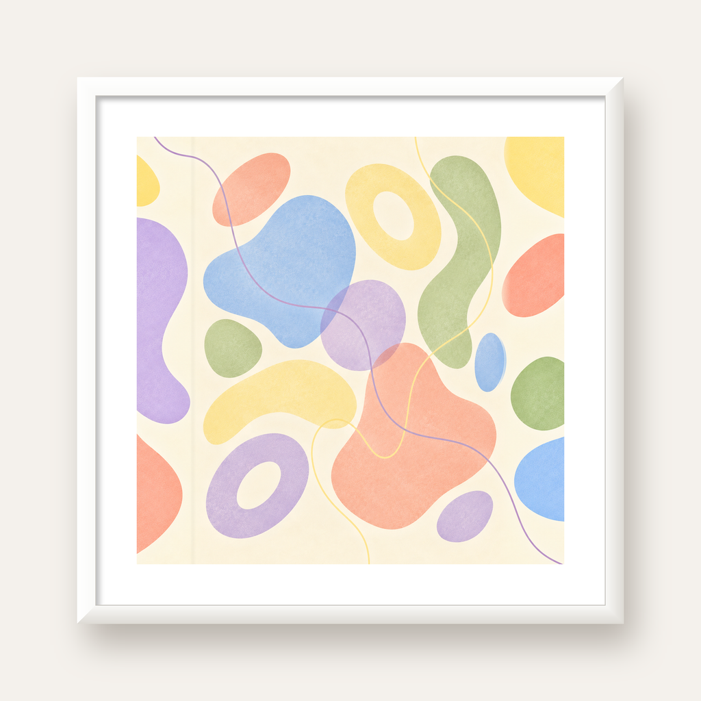 Pastel Renkli Soyut Geometrik Şekiller Poster — beyaz çerçeveli kare poster